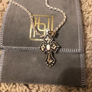 HYO cross necklace with opal stone. Never worn